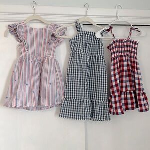 Lot of 3 cat and Jack 5T cotton dresses red white and blue